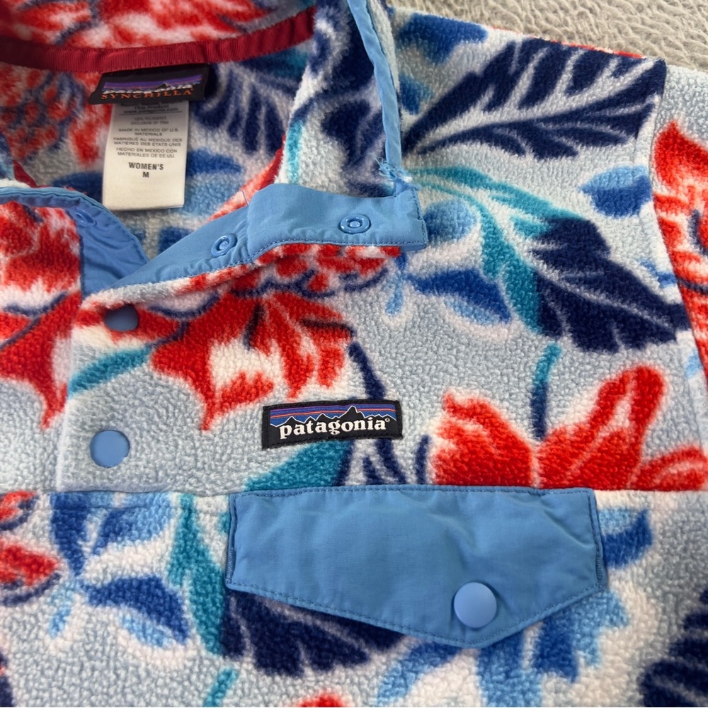 Patagonia Synchilla Sweater Womens Medium Multi Floral Snap T Fleece Pullover - Picture 10 of 14
